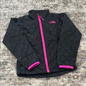 The North Face Kids Black Puffer Jacket with Pink Trim